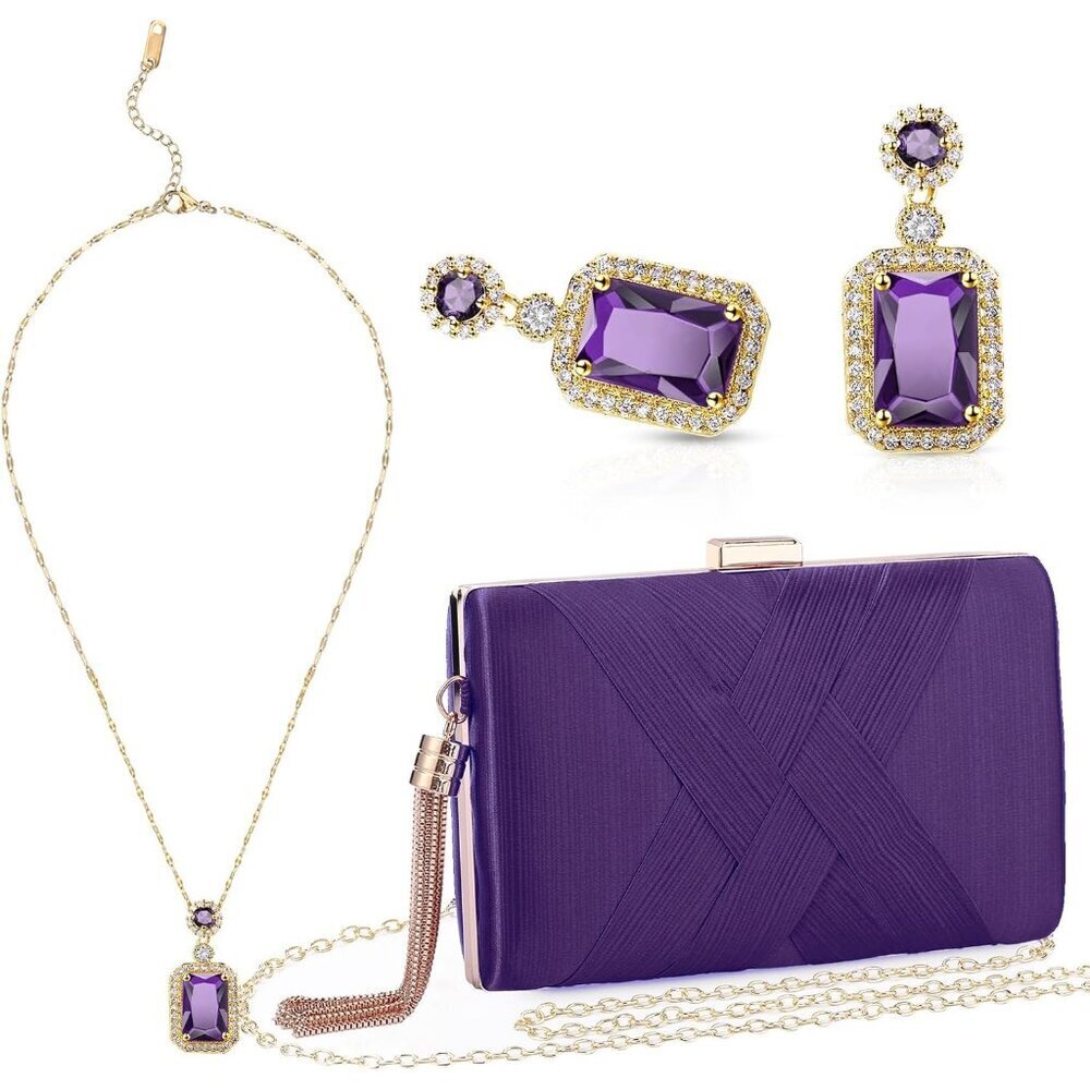 Clutch Purses Velvet Polyester Evening Bag Jewelry Set for Wedding Party